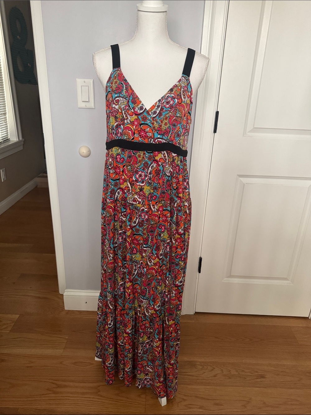 Vintage bohemian V-Neck Multicolor Paisley Maxi Dress